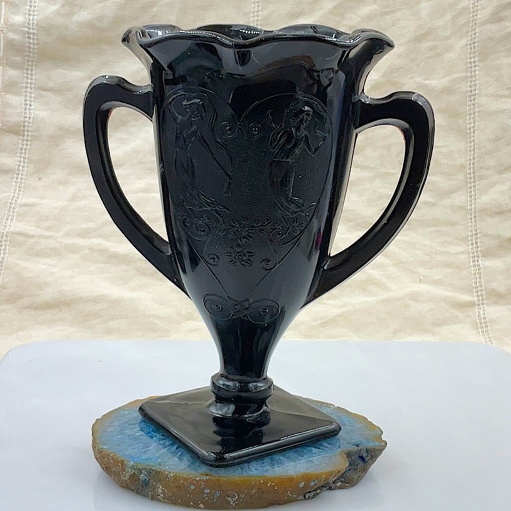 Vtg. (1970) Purplish/Black Two Handled Glass Vase - Picture 2 of 4